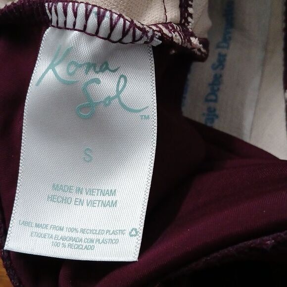 Kona Sol  deep wine ruffle v neck ruched bathing suit swim suit  Sz S NWOT - Picture 6 of 6